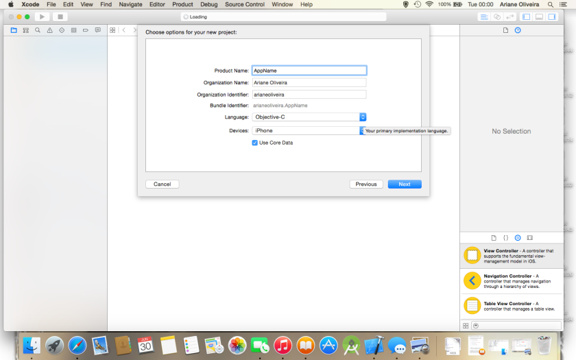 Xcode New project options